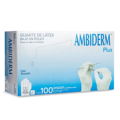 Guante de Latex Blanco Ambiderm Plus / Tallas S, M y L